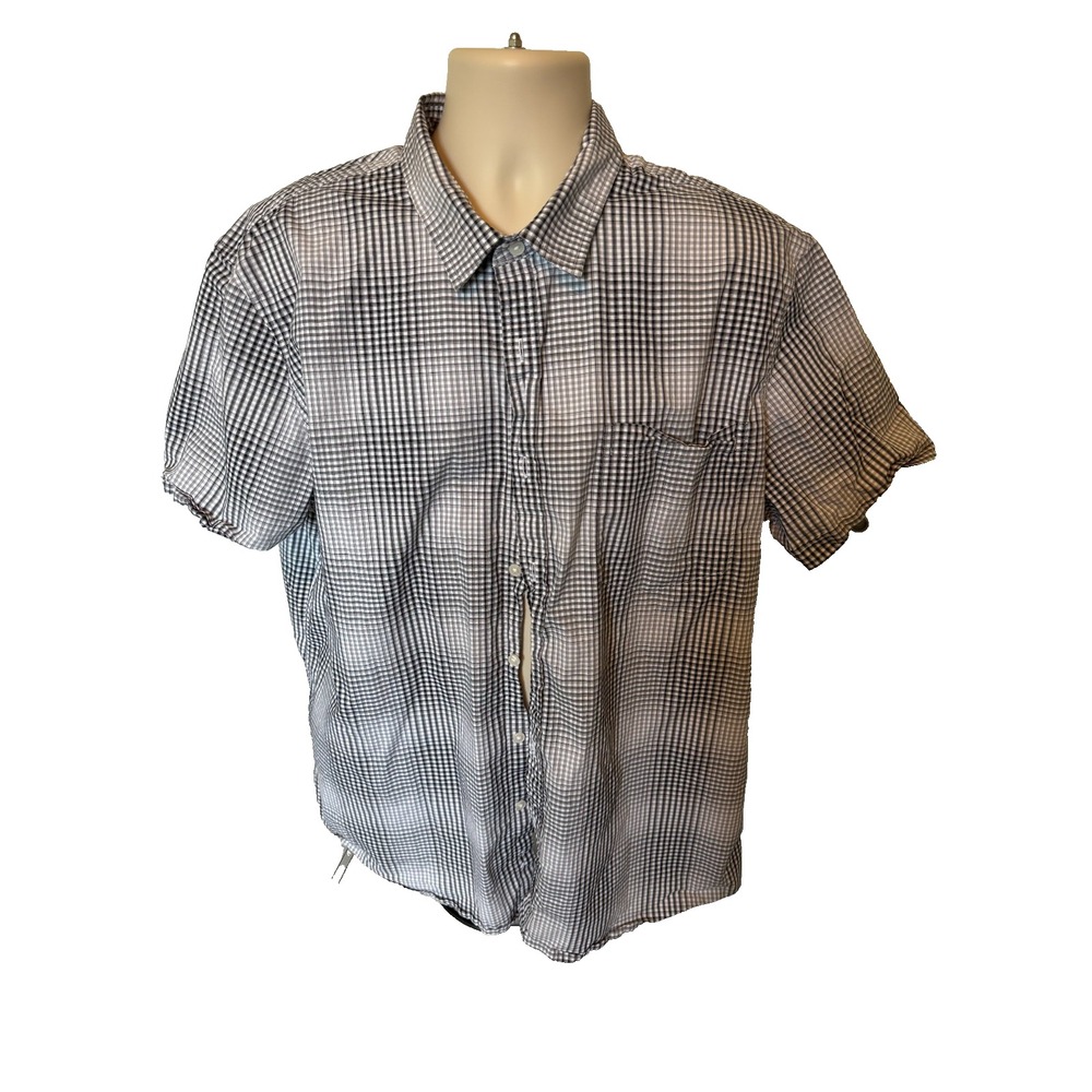 Apt 9 Men 2XL Slim Fit Black/White Checkered  Button Down Short Sleeve Shirt